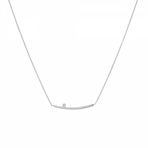 White gold curved bar diamond necklace